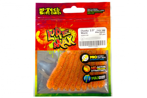 Мягк.приманки LureMax CHEEKY WORM 2,5''/6см, LSCW25-008 Fire Carrot (10 шт.) фото 2