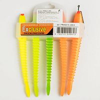 Приманки поролоновые 3D Ex WORM FLUO 14см под офсетный крючок размер 3/0, 4/0, 5/0 MIX 5шт набор
