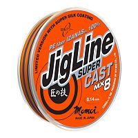 Шнур JigLine Super Cast 100м, 0,19мм, 16кг, оранж/черн