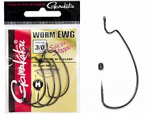 Крючки офсетные Gamakatsu Worm EWG HOOKS SIL STOPPER BLACK разм. 3/0 4шт.