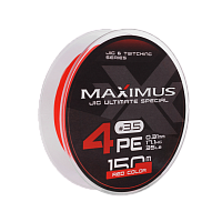 Шнур Maximus 4PE 150m, красн.-оранж./fluo #3.5 (0,31mm), 17,1kg