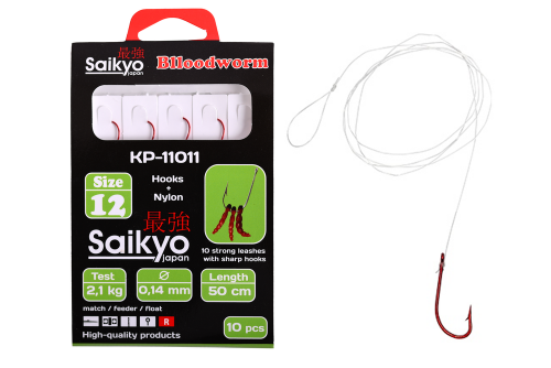 Крючки Saikyo KP-11011 Blloodworm Red  №12 (10шт) c повод.